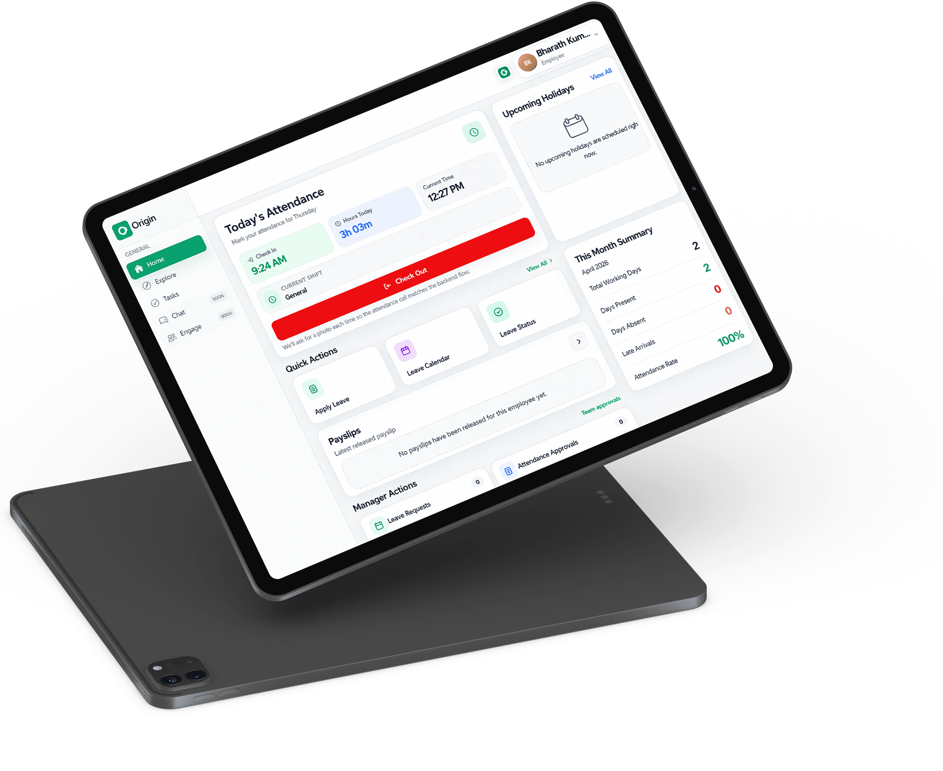 Origin workforce platform preview on iPad